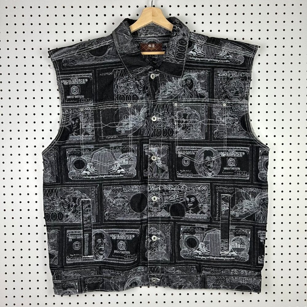 Members Property Embroidered Vest 2XL Money Denim Hip Hop Scarface Y2K‎ Gothic